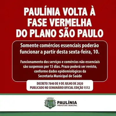 Paul�nia regressa � fase vermelha do Plano S�o Paulo